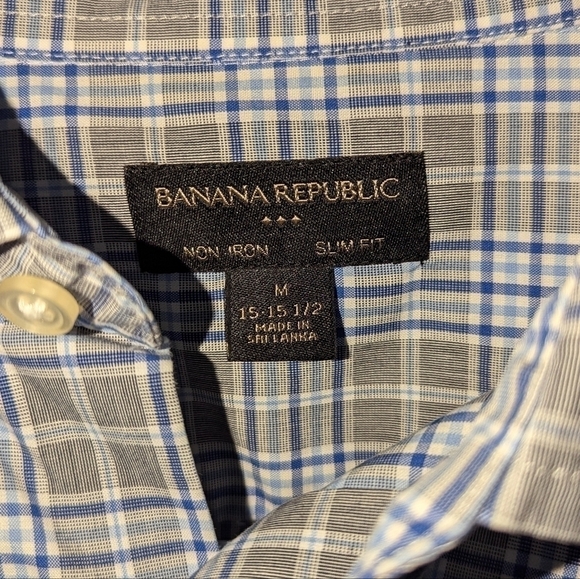 Banana Republic Slim Fit Non-Iron Plaid Button-Down Shirt - Size M - Picture 3 of 3
